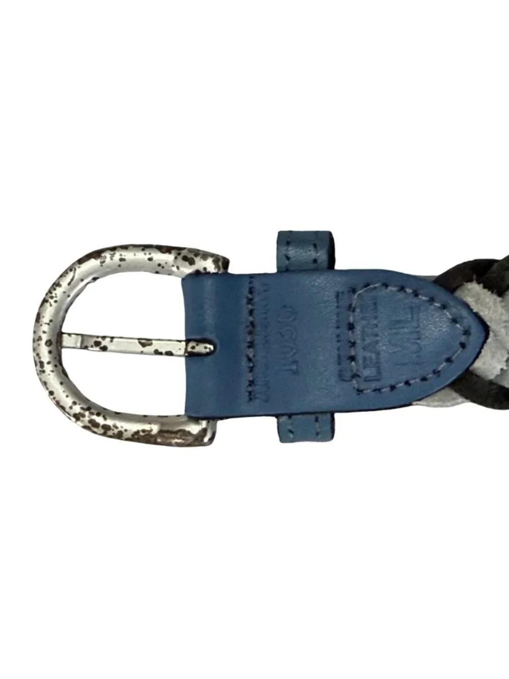 Vintage Argentina Genuine Leather Braided Belt Size M/L Blue Black Cream 38
